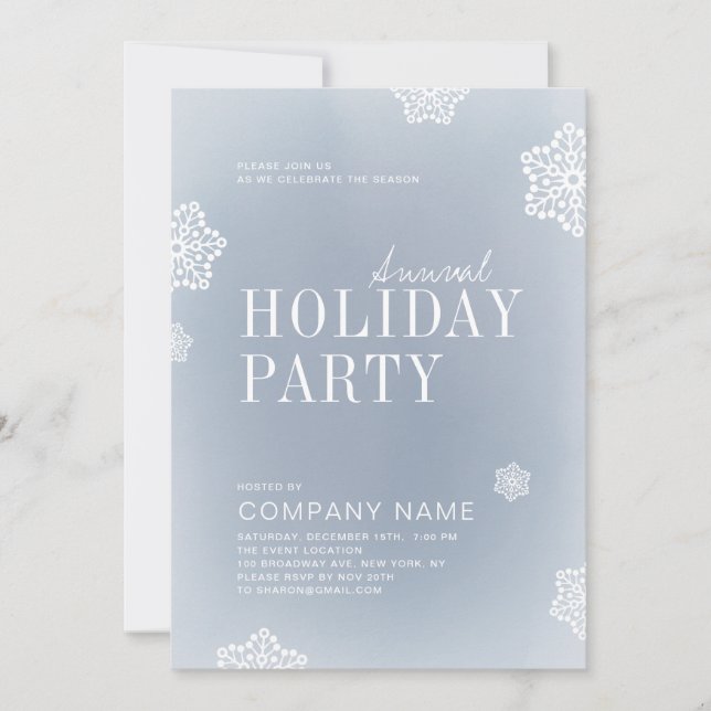 Invitación de fiesta de Navidad con copos de nieve (Anverso)