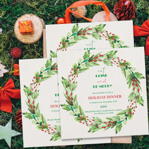Invitación de fiesta de Navidad con corona de hoja