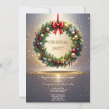 Invitación de fiesta de Navidad con corona festiva