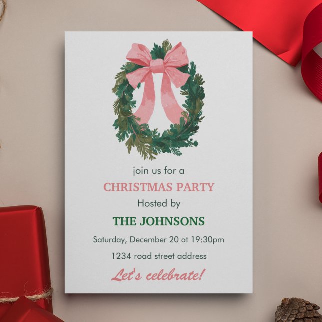 Invitación de fiesta de Navidad con corona y lazo  (Subido por el creador)
