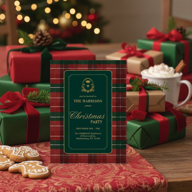 Invitación de fiesta de Navidad con cuadros escoce (Subido por el creador)