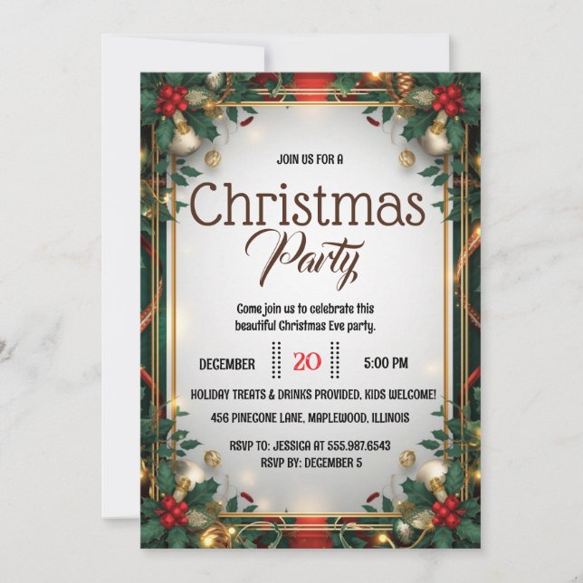 Invitación de fiesta de Navidad con elegante marco (Anverso)
