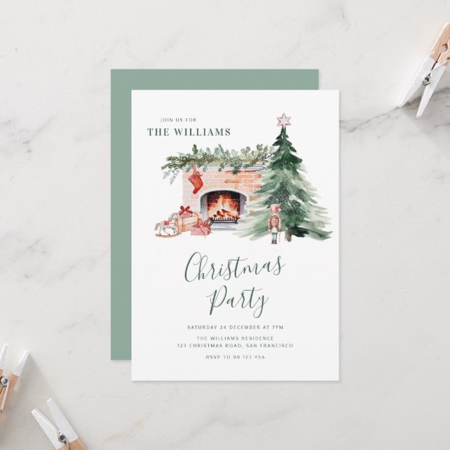 Invitación de fiesta de Navidad con elegantes elem (Anverso/Reverso In Situ)