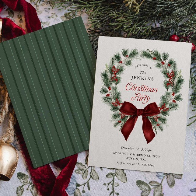Invitación de fiesta de Navidad con elegantes verd (Elegant Christmas Party Invitation )
