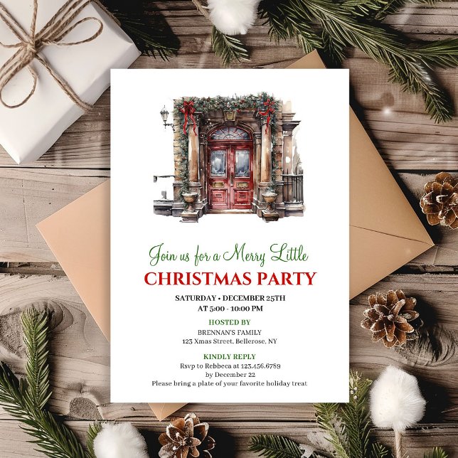 Invitación de fiesta de Navidad con escena de invi (Elegant Winter scene Christmas party invitation

)