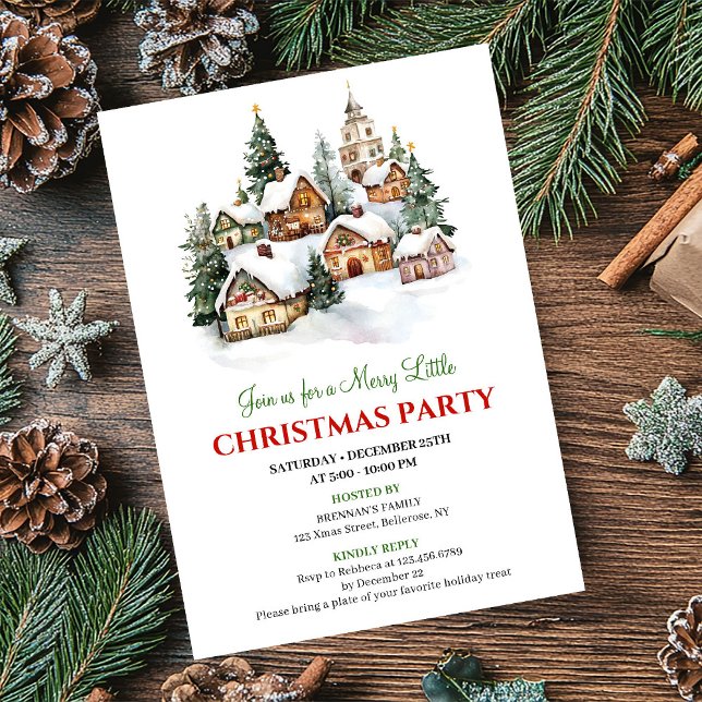 Invitación de fiesta de Navidad con escena inverna (Whimsical winter scene Christmas party invite

)