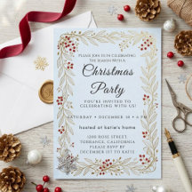 Invitación de fiesta de Navidad con escritura clás