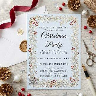 Invitación de fiesta de Navidad con escritura clás