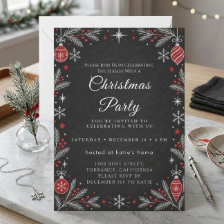 Invitación de fiesta de Navidad con escritura clás