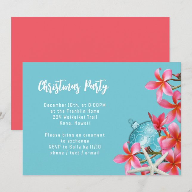 Invitación de fiesta de Navidad con flores de Plum (Anverso / Reverso)