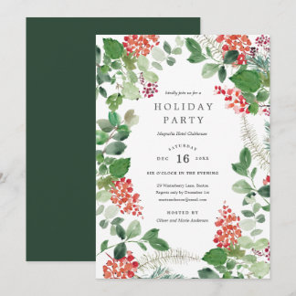 Invitación de fiesta de Navidad con flores festiva