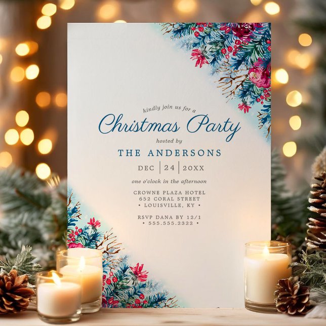 Invitación de fiesta de Navidad con follaje invern (Subido por el creador)