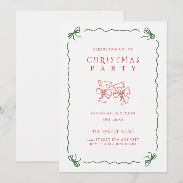 invitación de fiesta de Navidad con garabatos mini (Anverso / Reverso)