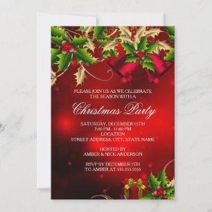 Invitación de fiesta de Navidad con hojas de acebo