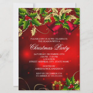 Invitación de fiesta de Navidad con hojas de acebo