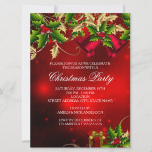 Invitación de fiesta de Navidad con hojas de acebo