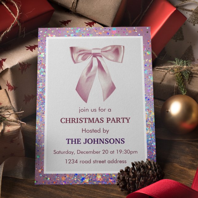 Invitación de fiesta de Navidad con lazo brillante (Subido por el creador)
