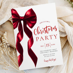 Invitación de fiesta de Navidad con lazo de Borgoñ