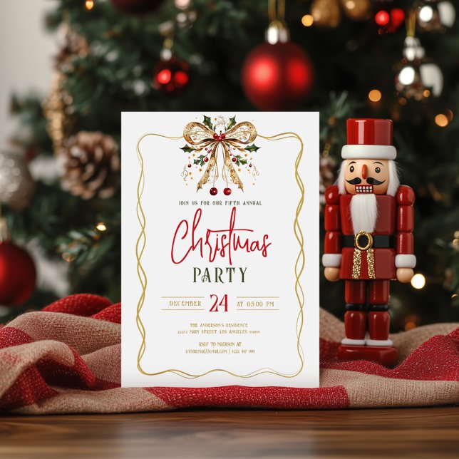 Invitación de fiesta de Navidad con lazo decorado  (Subido por el creador)