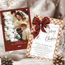 Invitación de fiesta de Navidad con lazo elegante