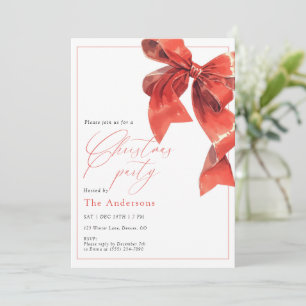 Invitación de fiesta de Navidad con lazo rojo de a