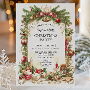 Invitación de fiesta de Navidad con lazo rojo de r