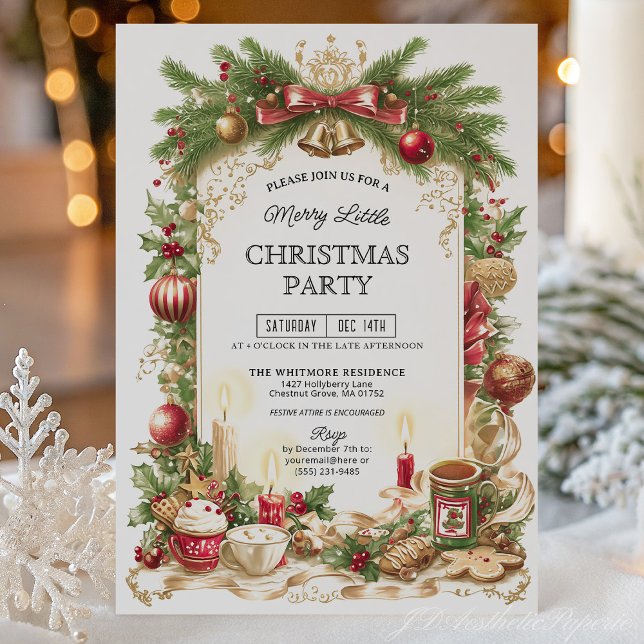 Invitación de fiesta de Navidad con lazo rojo de r (Subido por el creador)