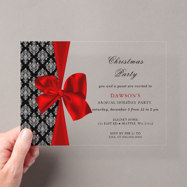Invitación de fiesta de Navidad con lazo rojo eleg (Insitu (portátil))