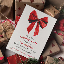 Invitación de fiesta de Navidad con lazo rojo eleg