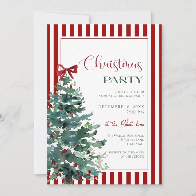 invitación de fiesta de Navidad con lazo rojo en á (Anverso)