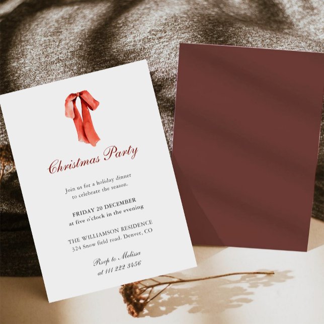 Invitación de fiesta de Navidad con lazo rojo mini (Subido por el creador)