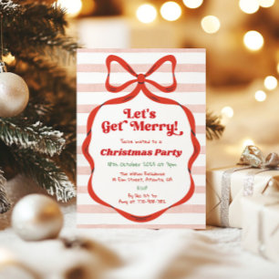 Invitación de fiesta de Navidad con lazo rojo y ra