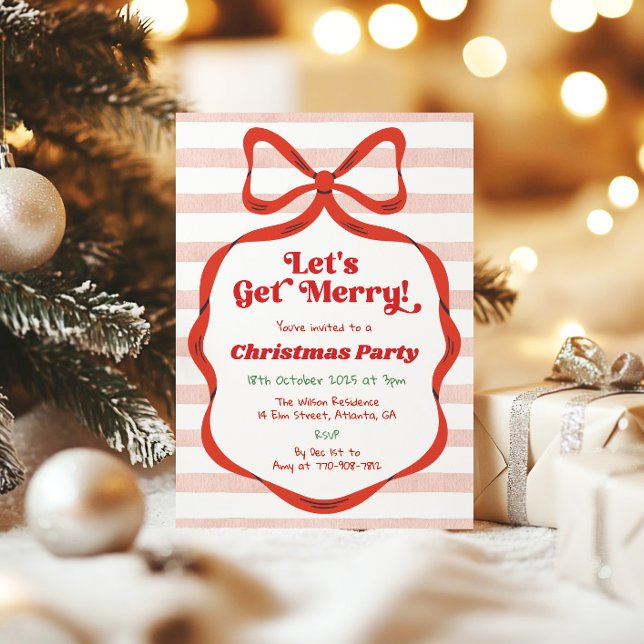 Invitación de fiesta de Navidad con lazo rojo y ra (Subido por el creador)