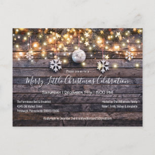 Invitación de fiesta de Navidad con madera y estre