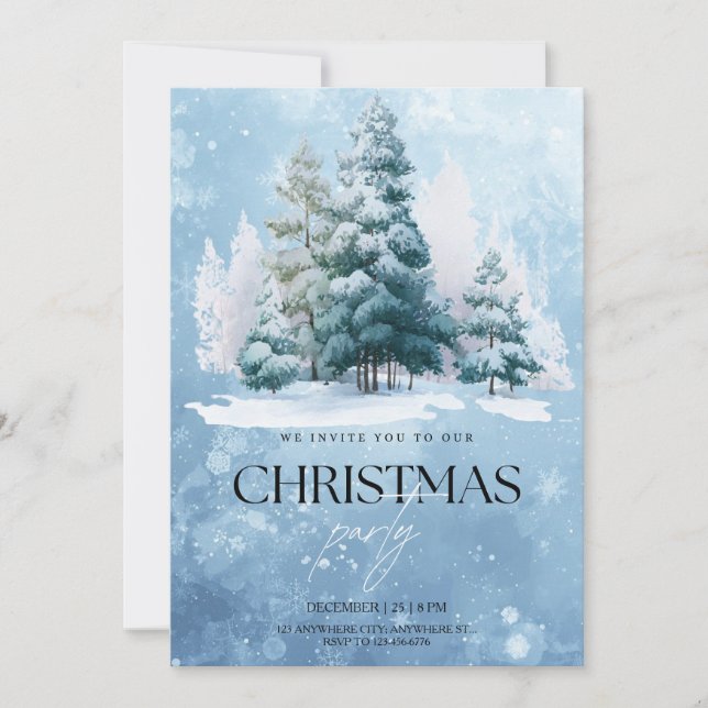 Invitación de fiesta de Navidad con nieve de invie (Anverso)