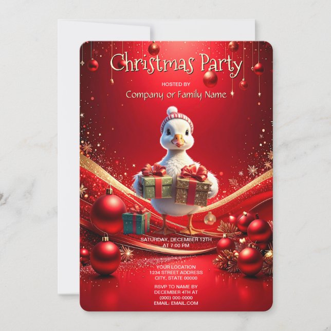 Invitación de fiesta de Navidad con pato lindo (Anverso)