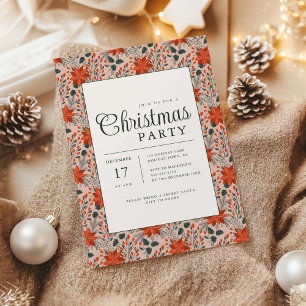 Invitación de fiesta de Navidad con poinsettia ros