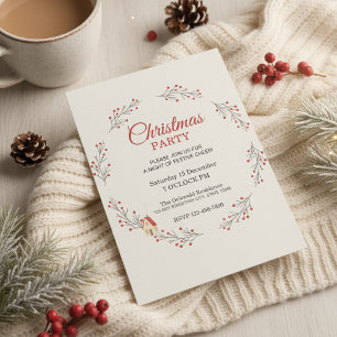 Invitación de fiesta de Navidad con rama de bayas 
