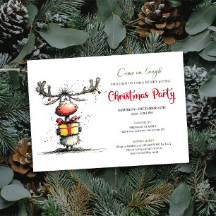 Invitación de fiesta de Navidad con reno de dibujo