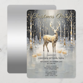 Invitación de fiesta de Navidad con reno dorado