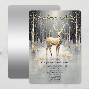 Invitación de fiesta de Navidad con reno dorado