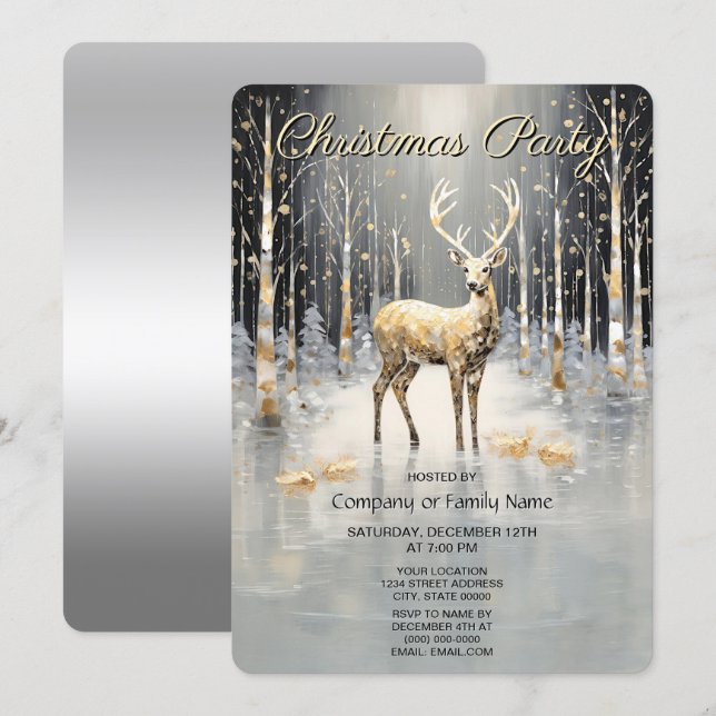 Invitación de fiesta de Navidad con reno dorado (Anverso / Reverso)