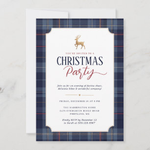 Invitación de fiesta de Navidad con reno dorado y