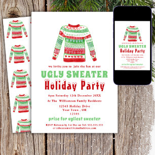Invitación de fiesta de Navidad con suéter feo