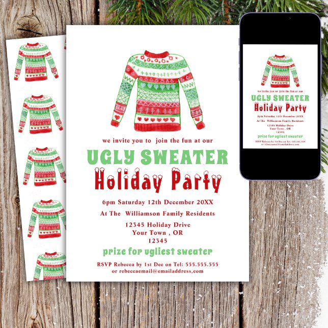 Invitación de fiesta de Navidad con suéter feo (Subido por el creador)