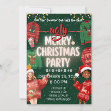 Invitación de fiesta de Navidad con suéter feo