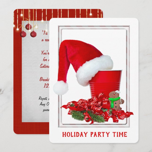 invitación de fiesta de Navidad con taza roja (Anverso / Reverso)