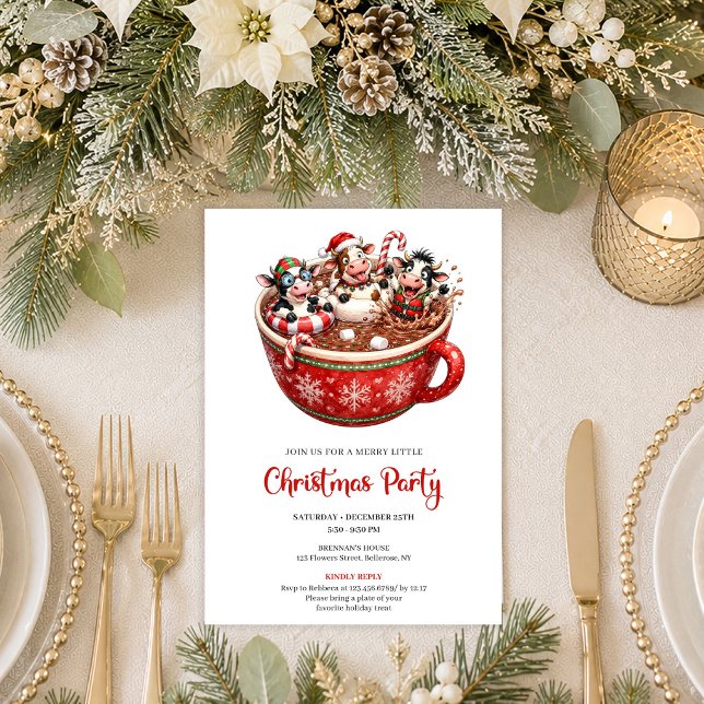 Invitación de fiesta de Navidad con vacas alegres  (Merry Quirky Cows Holiday Christmas Party Invitation Art

)