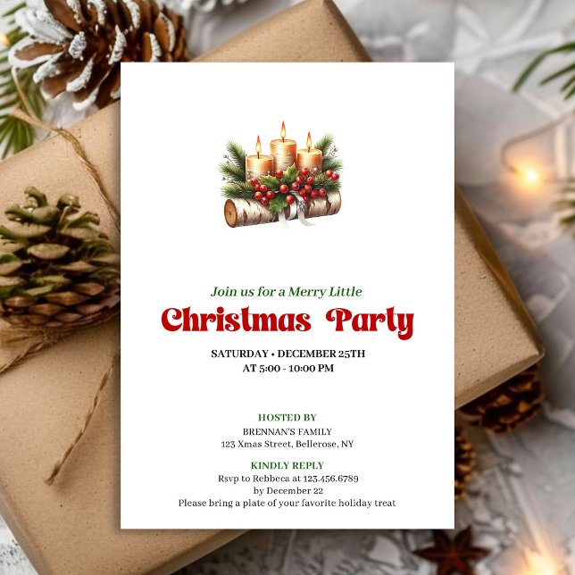 Invitación de fiesta de Navidad con velas chic (Chic Christmas Candles Holiday Party Invite)