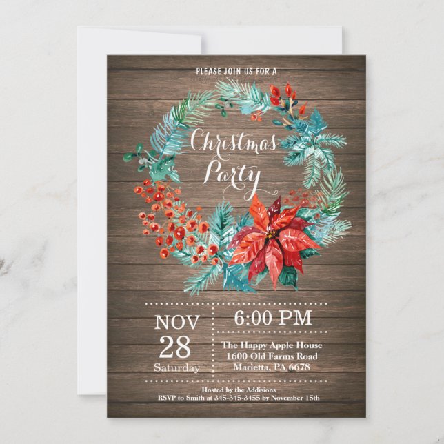 Invitación de fiesta de Navidad Corona floral (Anverso)
